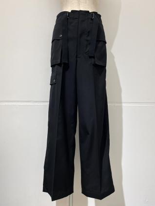 AURALEE WOOL HERRINGBONE CARGO PANTS (BLACK)