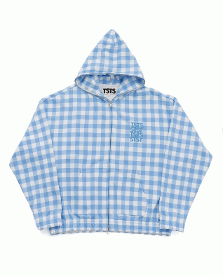TSTS GINGHAM PRINT ZIP UP HOODIE (ブルー)