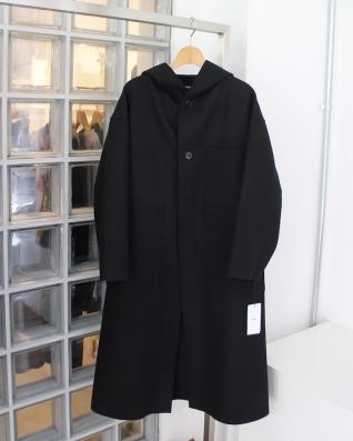 HYKE MELTON HOODED WORK COAT (BLACK)