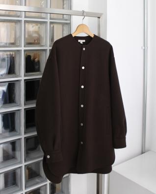 BLAMINK ダブルフェイスノーカラーコート (DK.BROWN)