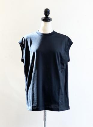 BLAMINK (ブラミンク) コットンクルーネック刺繍ノースリーブTシャツ (BLACK)